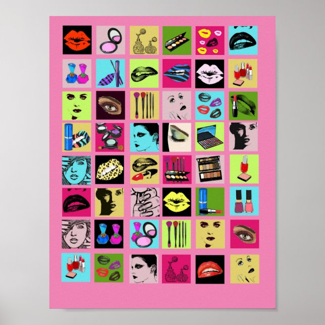 Beauty Makeup Cosmetics womens faces collage art Poster (Front)