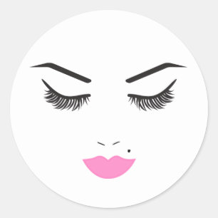 Beauty Makeup Face Lashes & Pink Lips Salon Classic Round Sticker