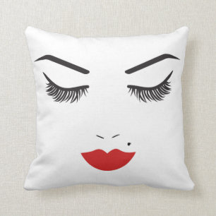 Beauty Makeup Face Lashes & Red Lips Chic Cushion