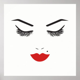 Beauty Makeup Face Lashes & Red Lips Chic Poster