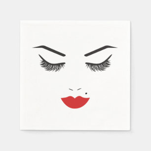 Beauty Makeup Face Lashes & Red Lips Salon Napkin