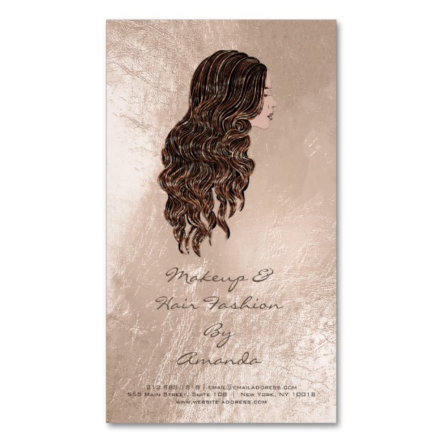 Beauty Mermaid Copper Adress Makeup Hair Stylist Magnetic Business Card (Front Vertical)