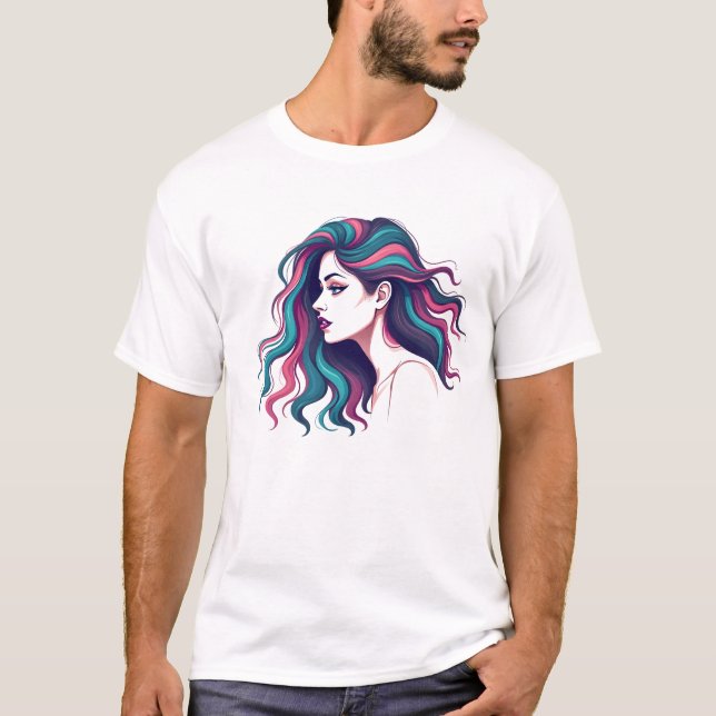 Beauty Model with Long Dyed Hair T-Shirt (Front)