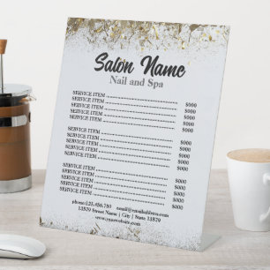 Beauty Nail Salon Price List menu gold confetti Pedestal Sign