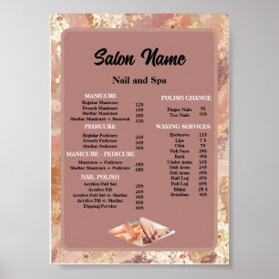 Beauty Nail Salon Price List menu Marble Poster
