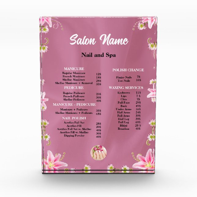Beauty Nail Salon Price List menu Photo Block (Front)