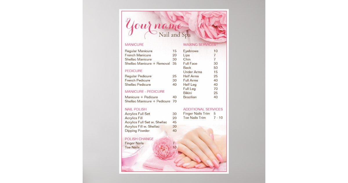 Beauty Nail Salon Price List Poster Beauty Nail Salon Price List Poster