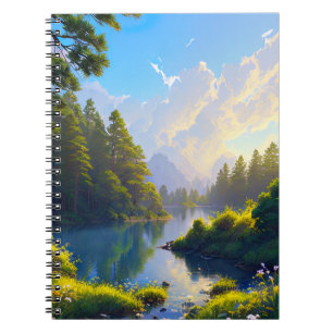 Beauty of a Peaceful River in the Pine Forest Notebook