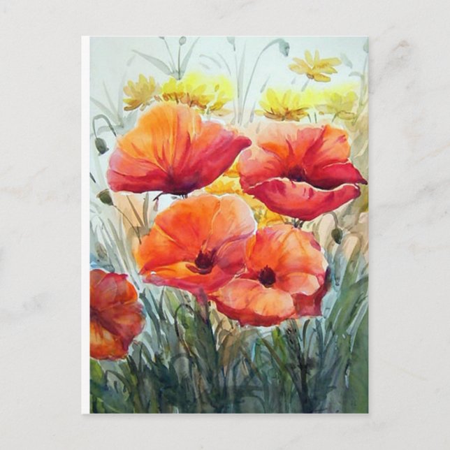 BEAUTY OF FLOWER POPPIES , WATERCOLOR PAINTING POSTCARD (Front)