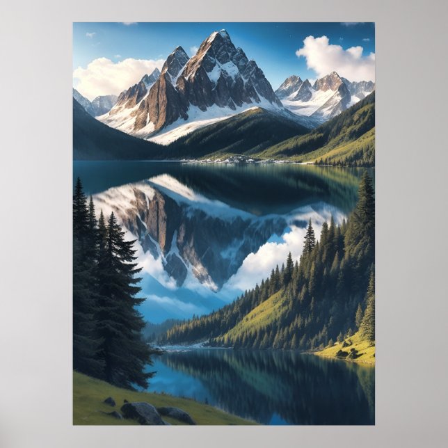 Beauty of Mountains Forests Lakes AI Generative Poster (Front)