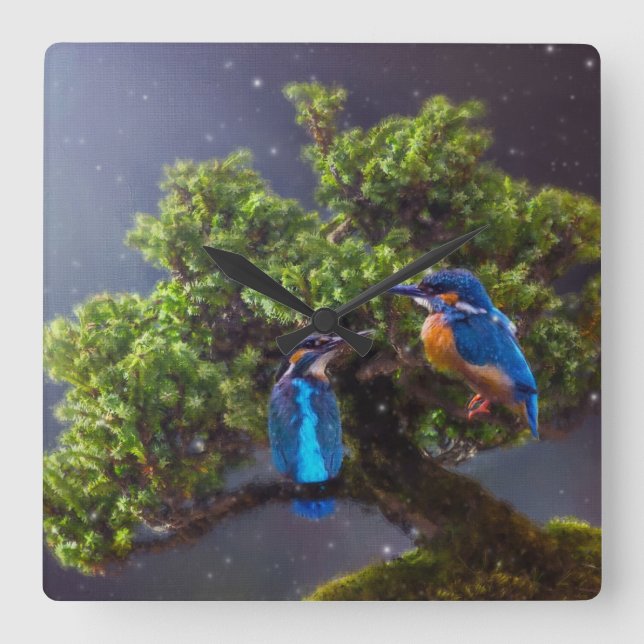 Beauty of Wilderness- Kingfisher and Bonsai   Square Wall Clock (Front)