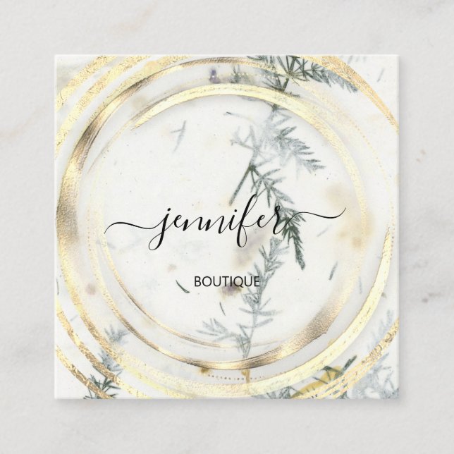 Beauty Organic Bio Shop Gold QRCode Logo Soap  Square Business Card (Front)