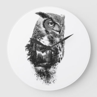 Beauty Owl in the Mountains Large Clock