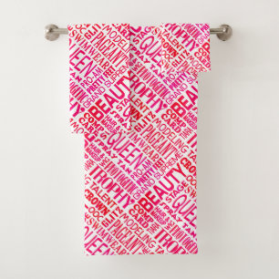 Beauty Pageant - Pink Beauty Pageant Words Print Bath Towel Set