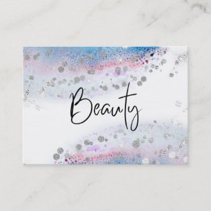 *~* BEAUTY - Pastel Blue Watercolor Silver Glitter Business Card