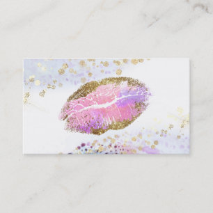 *~* Beauty Pink Gold Pastel Glitter Lips Makeup Business Card
