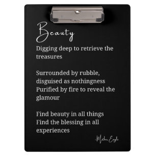 Beauty poem poetry black white wall art decor clipboard