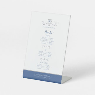 Beauty product price list blue silver pedestal sign