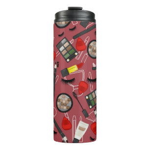 Beauty products pattern on a red backgroundapplica thermal tumbler