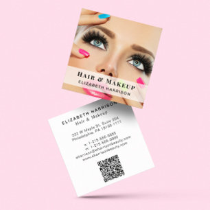 Beauty Professional Hair Makeup QR Code Photo Square Business Card