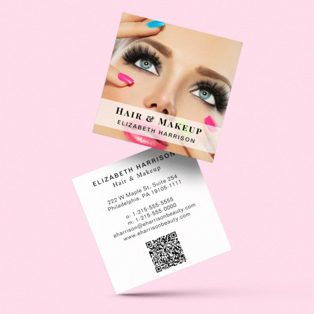Beauty Professional Hair Makeup QR Code Photo Square Business Card (Creator Uploaded)