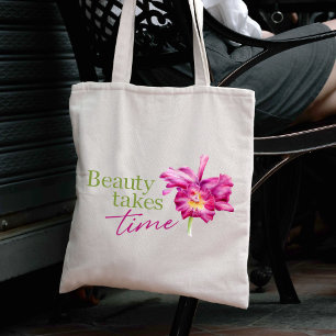 Beauty promotional custom pink orchid watercolor tote bag