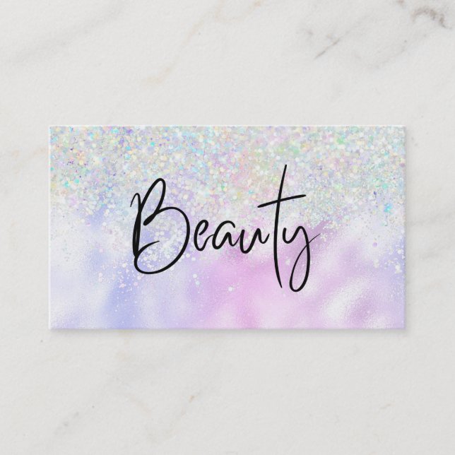 *~* BEAUTY  Rainbow Hologram Holograph Glitter Business Card (Front)