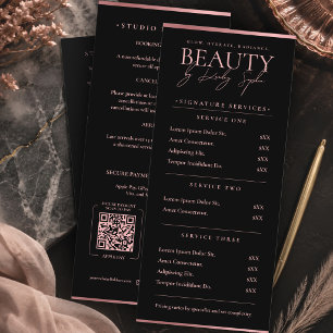 Beauty Salon Aesthetic Pink Black Price List Menu