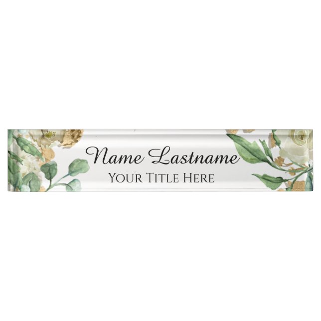Beauty Salon Artist Rose Floral Mint White Nameplate (Front)