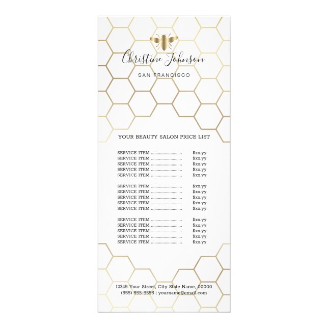beauty salon bee design price list rack card (Front)
