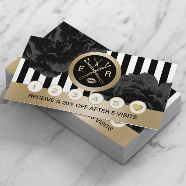 Beauty Salon Black Floral Modern Stripes Loyalty (Creator Uploaded)