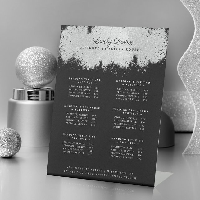 Beauty & Salon Black Sliver Luxury Service Prices Pedestal Sign (Creator Uploaded)