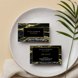 Beauty Salon Black White Gold Glitter Marble Agate Business Card