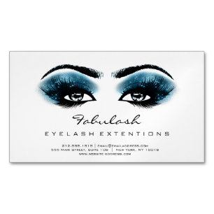 Beauty Salon Blue Black White Adress Makeup Lashes Magnetic Business Card