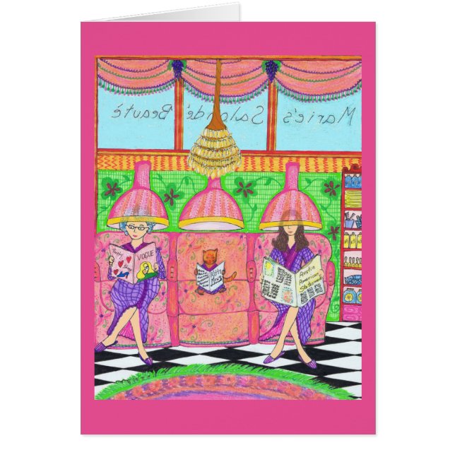 Beauty Salon Card with cat, mother and grandmother (Front)