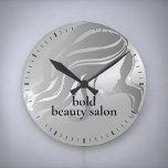 Beauty Salon Custom Name Platinum Silver Metallic Round Clock<br><div class="desc">Add your boutiques name to the customisable metallic faux foil  platinum silver ice grey decorative wall clock</div>