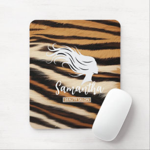Beauty Salon Custom Name Tiger Print Salon Bag Mouse Pad