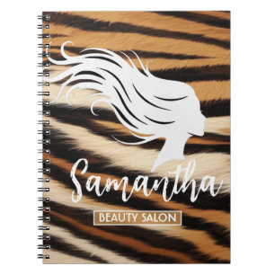 Beauty Salon Custom Name Tiger Print Salon Bag Notebook