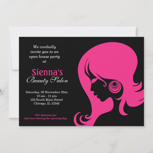 Beauty Salon (Deep Pink) Invitation (Front)