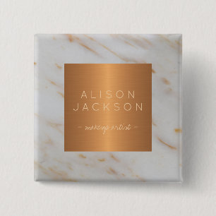 Beauty salon employee copper metallic grey marble 15 cm square badge