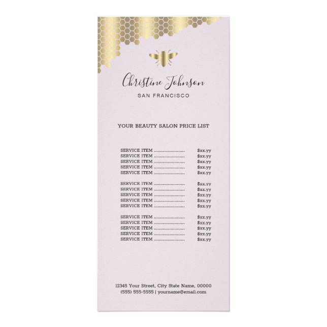 beauty salon faux gold foil bee rack card (Front)