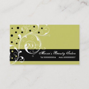 Beauty Salon floral scroll leaf black, olive green Business Card