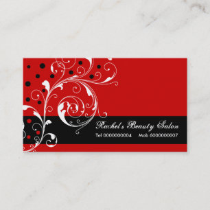 Beauty Salon floral scroll leaf black, red Business Card