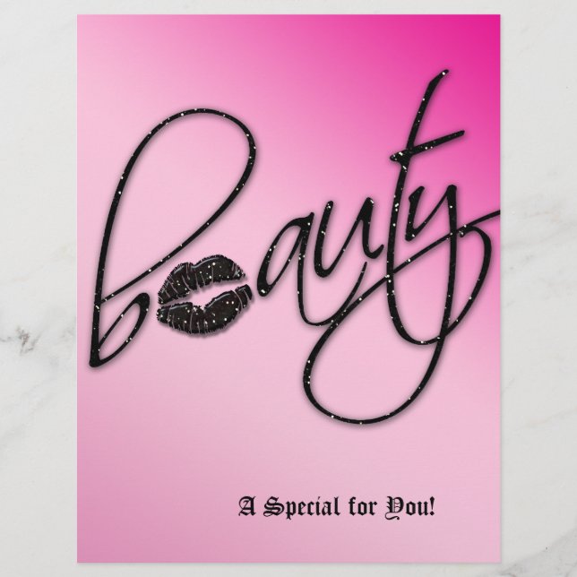 Beauty Salon Flyer Hair Pink Black Sparkle Lips (Front)