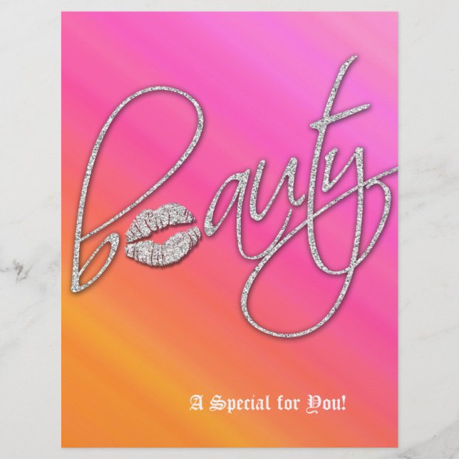 Beauty Salon Flyer Hair Pink Orange Silver Lips (Front)