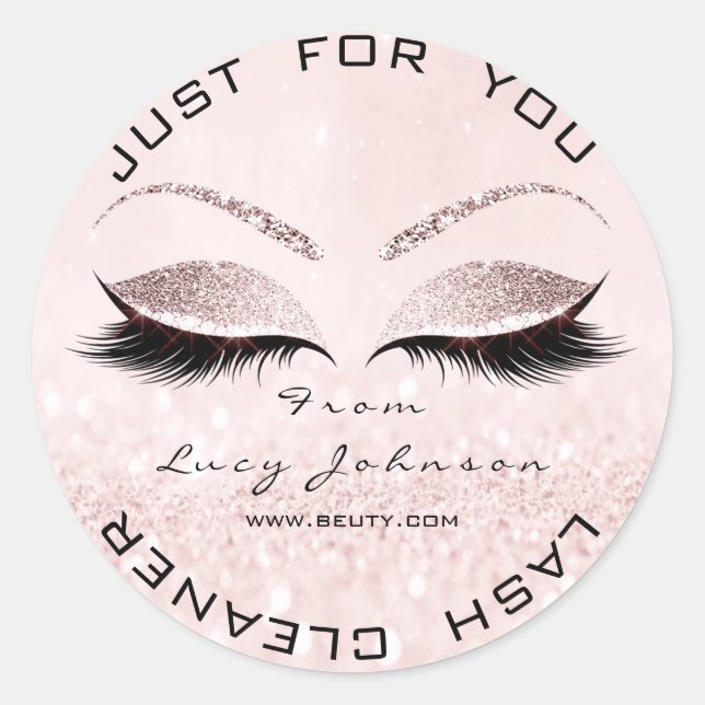 Beauty Salon Glitter Pink Pastel Lashes Cleaner Classic Round Sticker (Front)