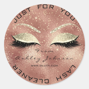 Beauty Salon Glitter Rose Glass Gold Lash Cleaner Classic Round Sticker