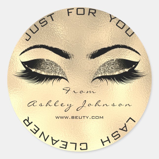 Beauty Salon Glitter SPA Makeup Gold Lash Cleaner Classic Round Sticker (Front)