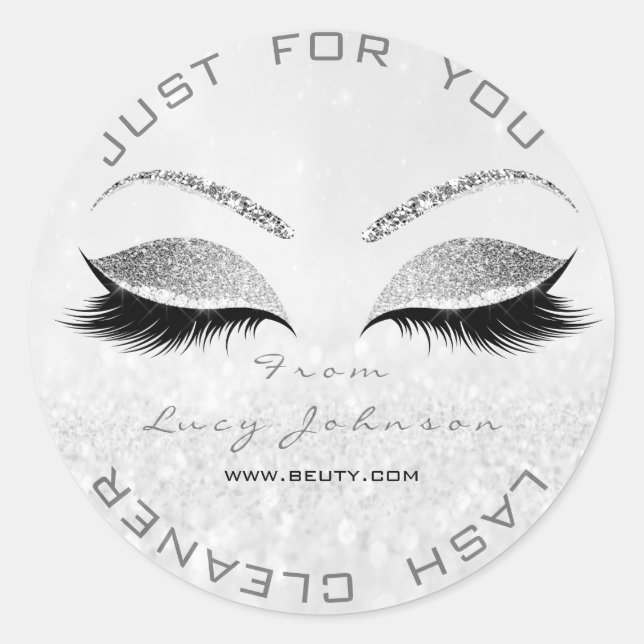 Beauty Salon Glitter WhiteGrey Silver Lash Cleaner Classic Round Sticker (Front)