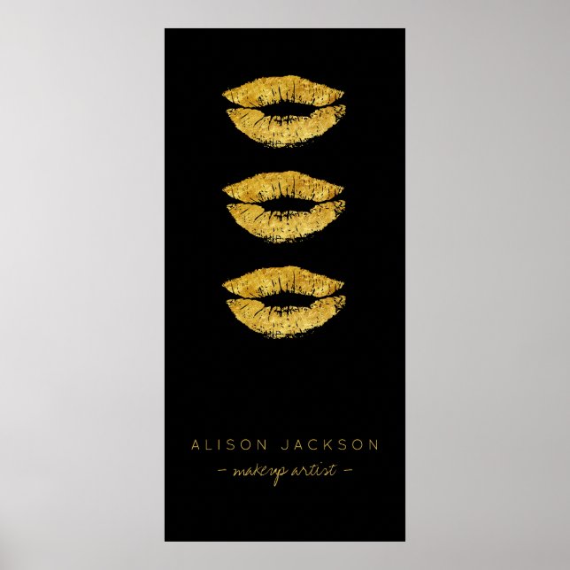 Beauty salon gold lips black glam promotional poster (Front)